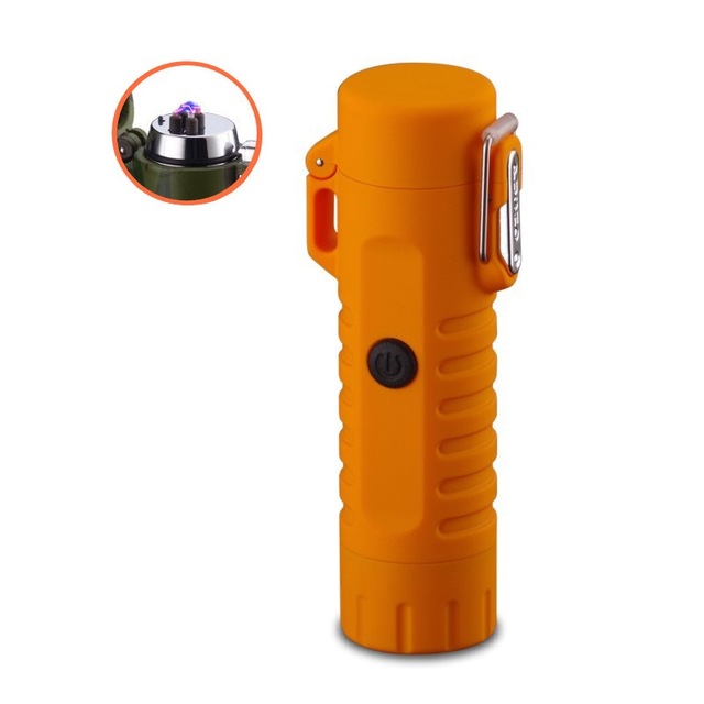 Electronic Waterproof and Windproof Lighter with flashlight - Orange